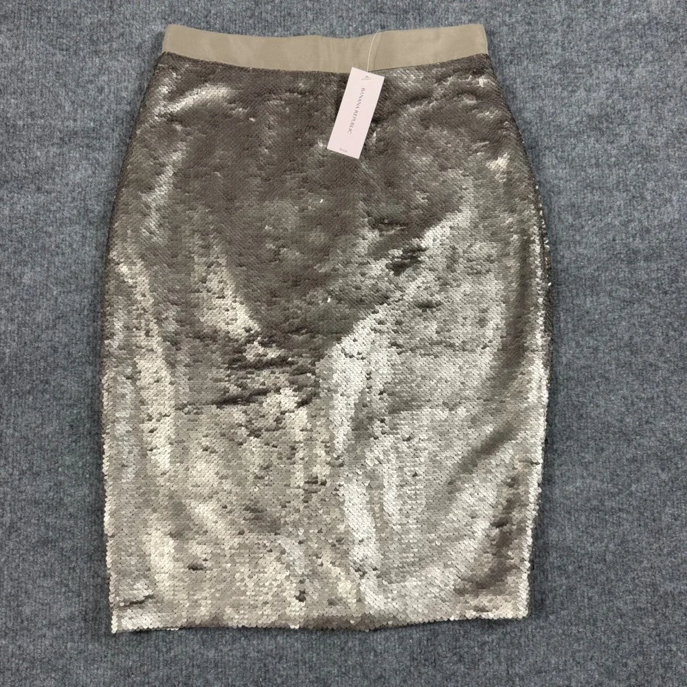 Banana Republic Womens Sequin Pencil Skirt 2 Petite Champagne Gold NWT